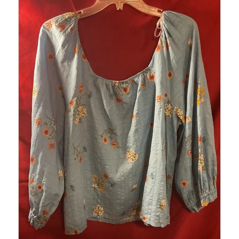 NWT ANA Bethany Peasant Blouse Crop Top Floral Print ElasT Puff Sleeve Sz 0X NEW - Picture 2 of 8